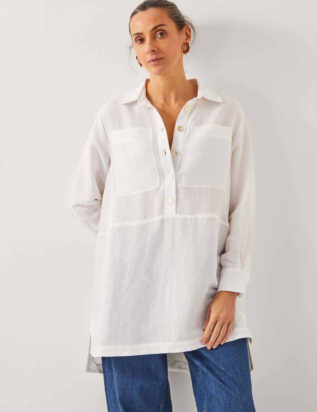 Linen Blend Longline Tunic