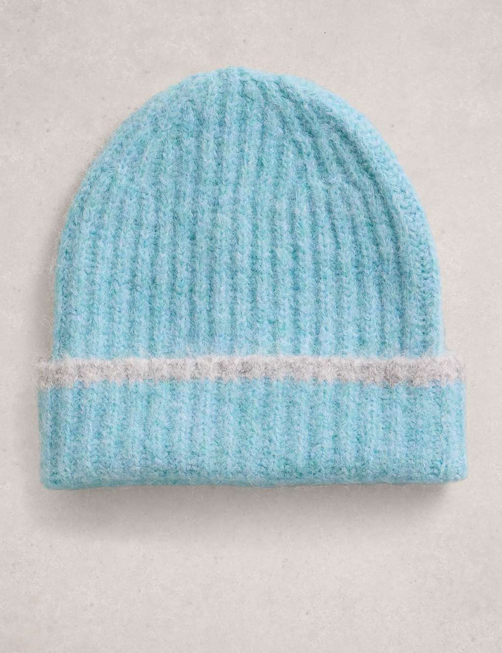 White Stuff Rib-Knit Beanie Hat Blue Mix