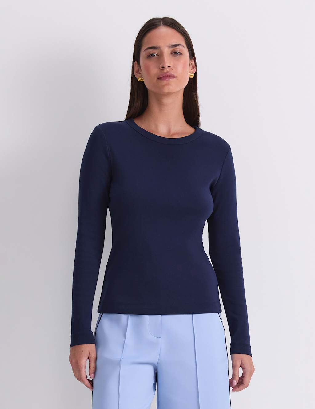 Sportscraft Women's Pure Cotton Crew Neck Top - Extra Small - Navy - Available at M&S