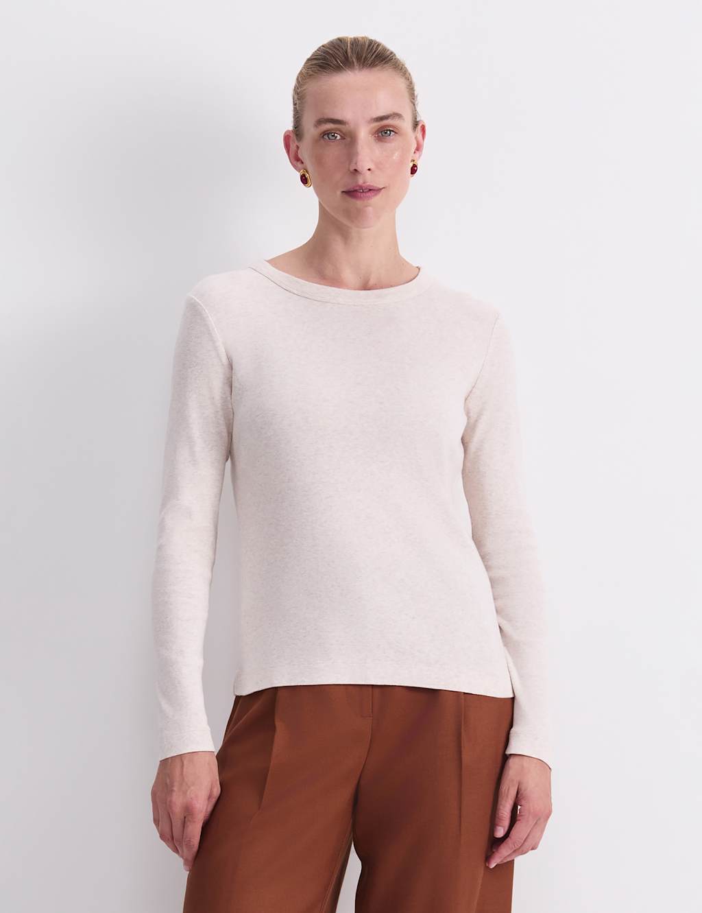 Sportscraft Women's Pure Cotton Crew Neck Top - Medium - Neutral - Available at M&S