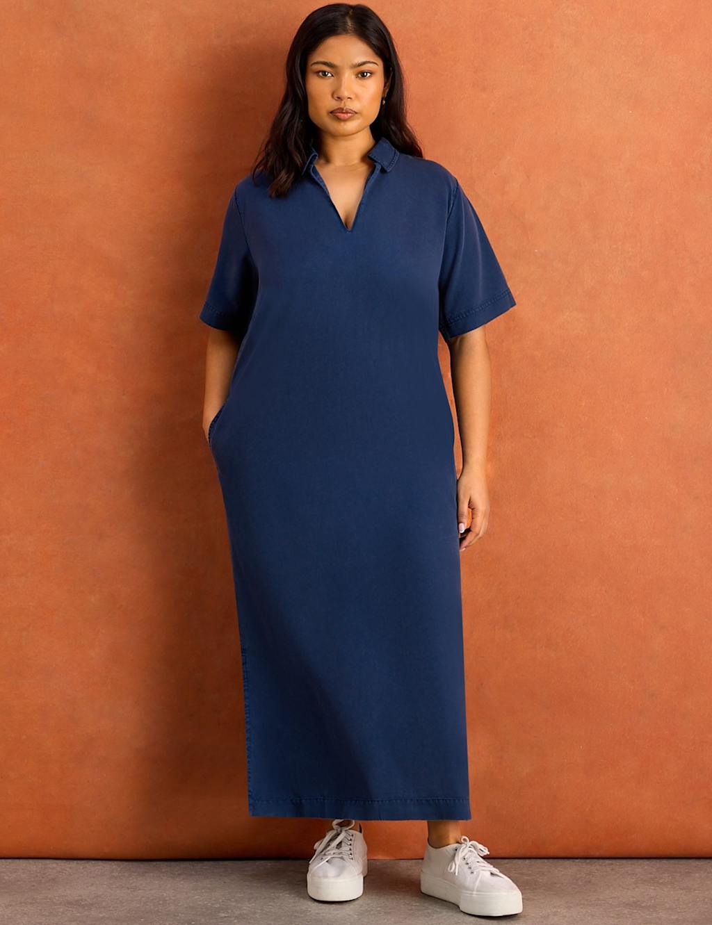 Live Unlimited London Women's Pure Lyocell V-Neck Midaxi Shirt Dress - 26 - Blue - Available at M&S