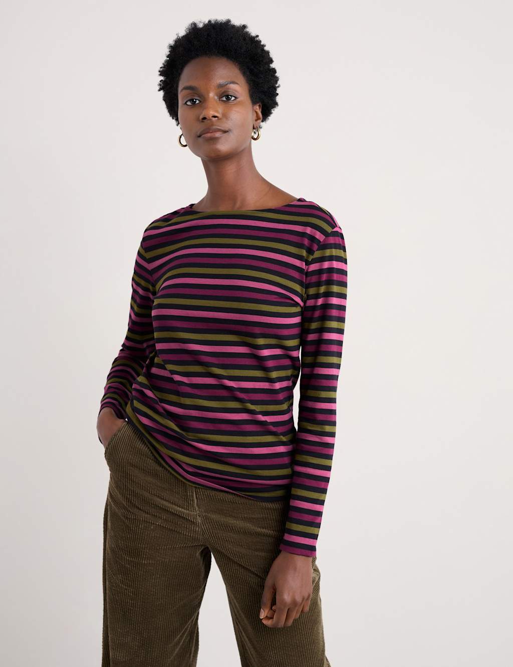 Seasalt Cornwall Pure Cotton Striped Round Neck Relaxed Top Multi