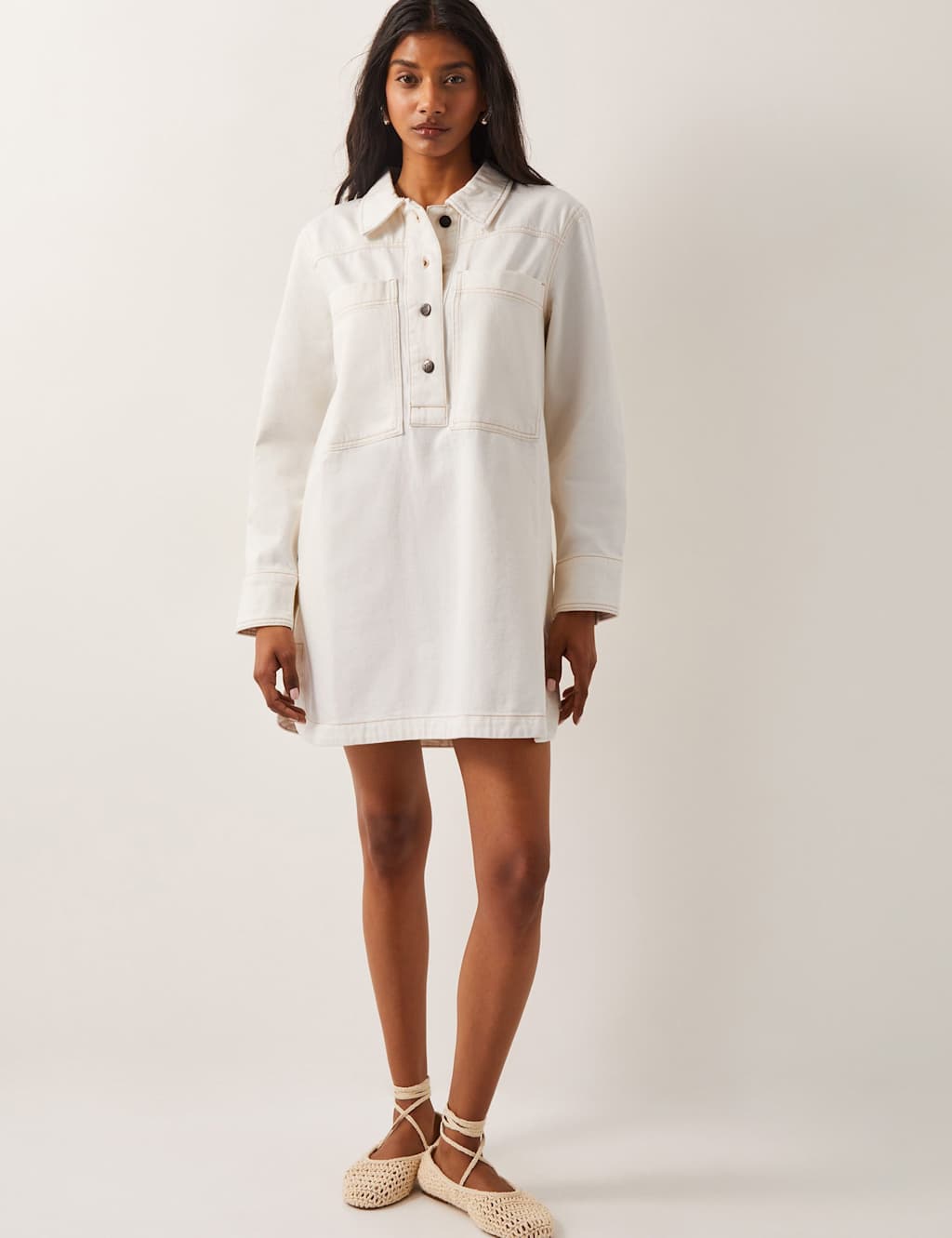 Denim Collared Mini Shirt Dress