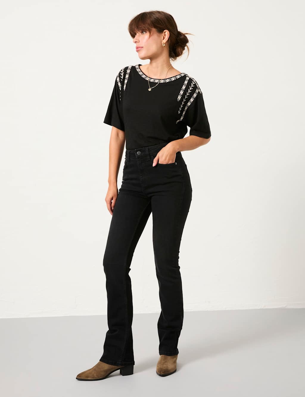 FatFace Mid Rise Bootcut Jeans Black