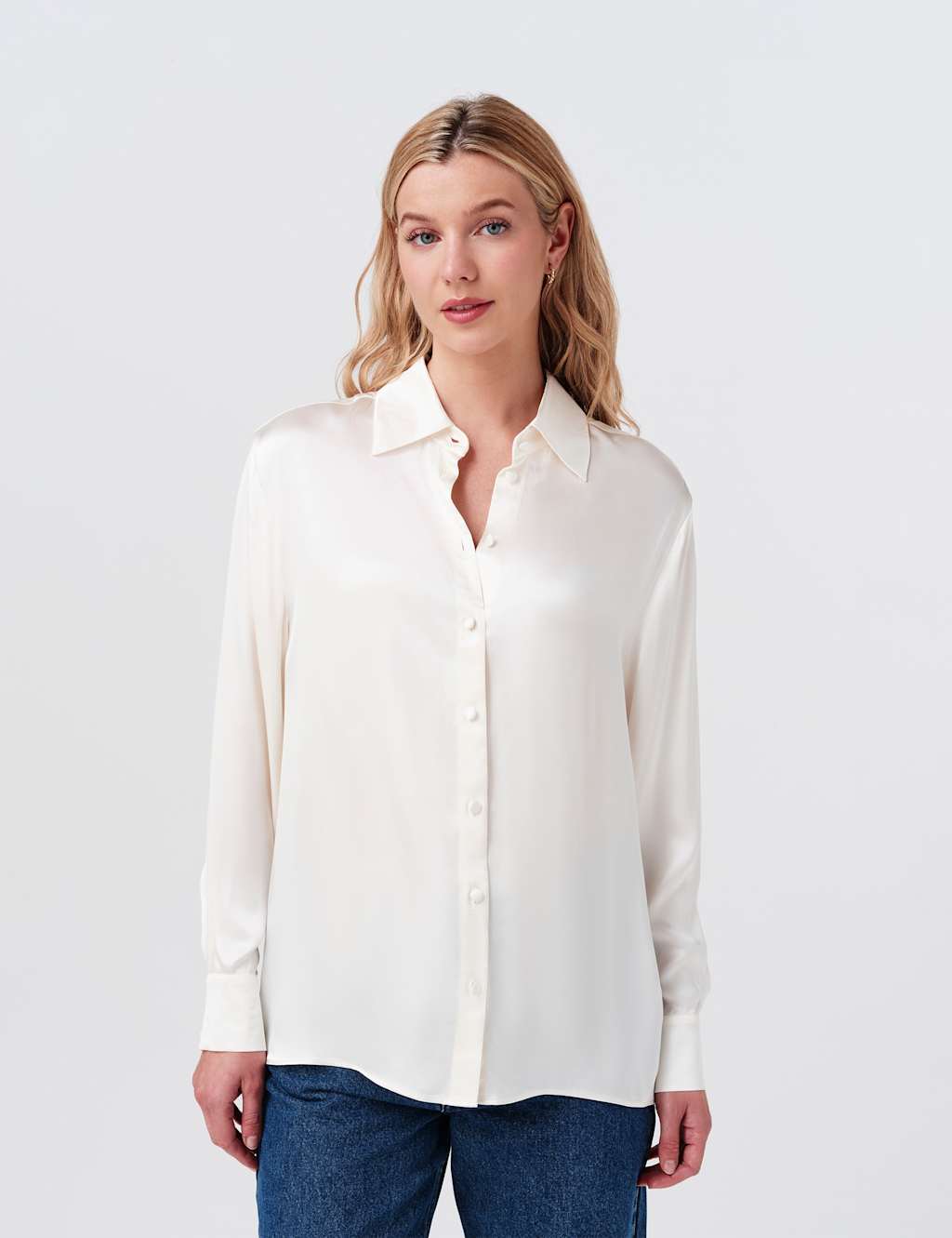 Ghost Women's Satin Collared Button Through Shirt - 10 - Ivory - Available at M&S