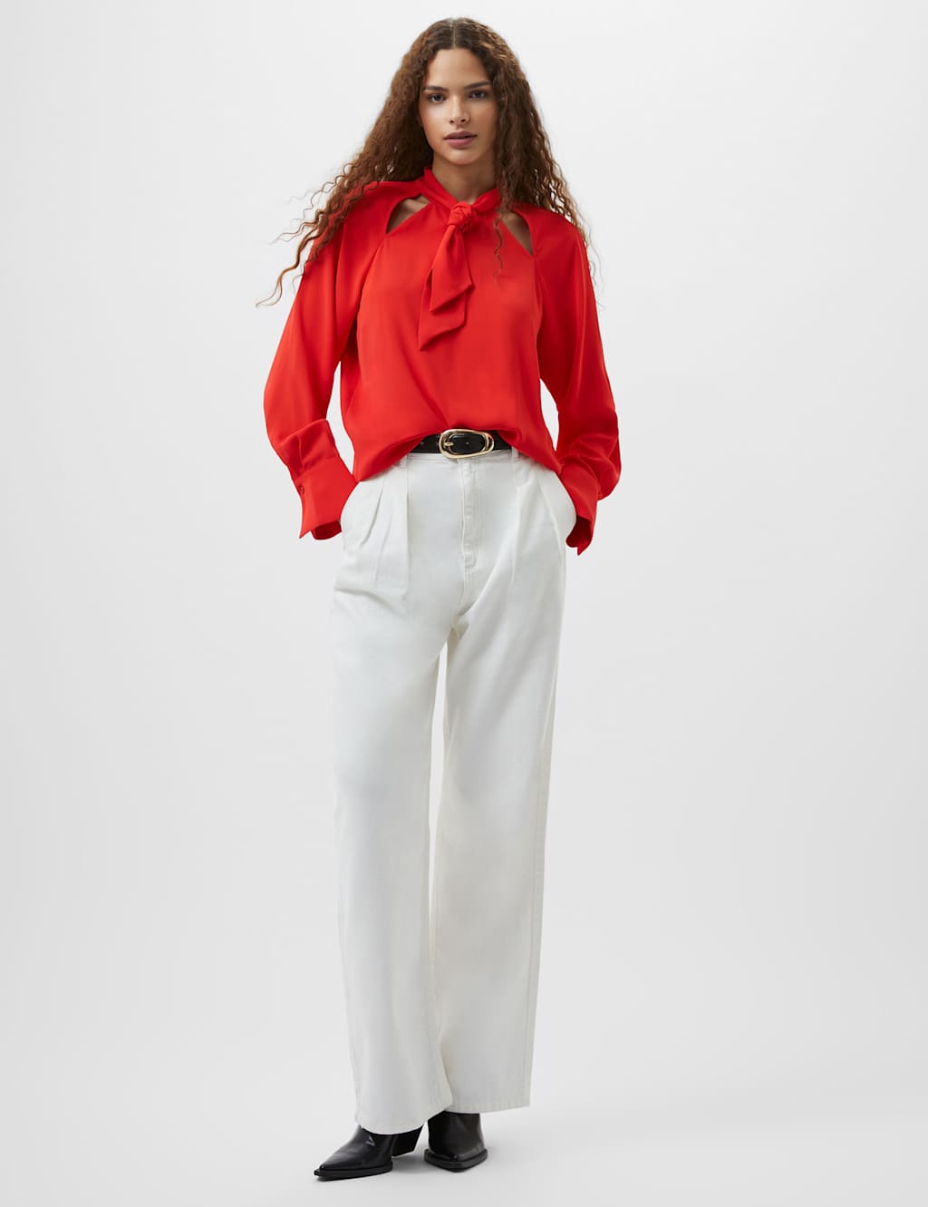 Crepe Tie Neck Blouse