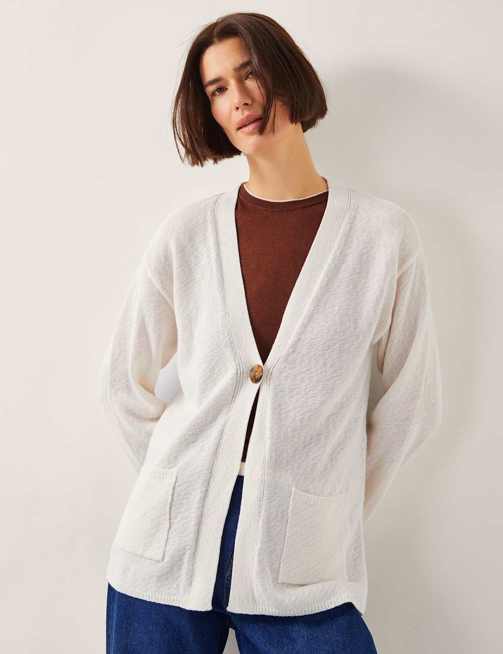 Cotton Rich Textured V-Neck Cardigan