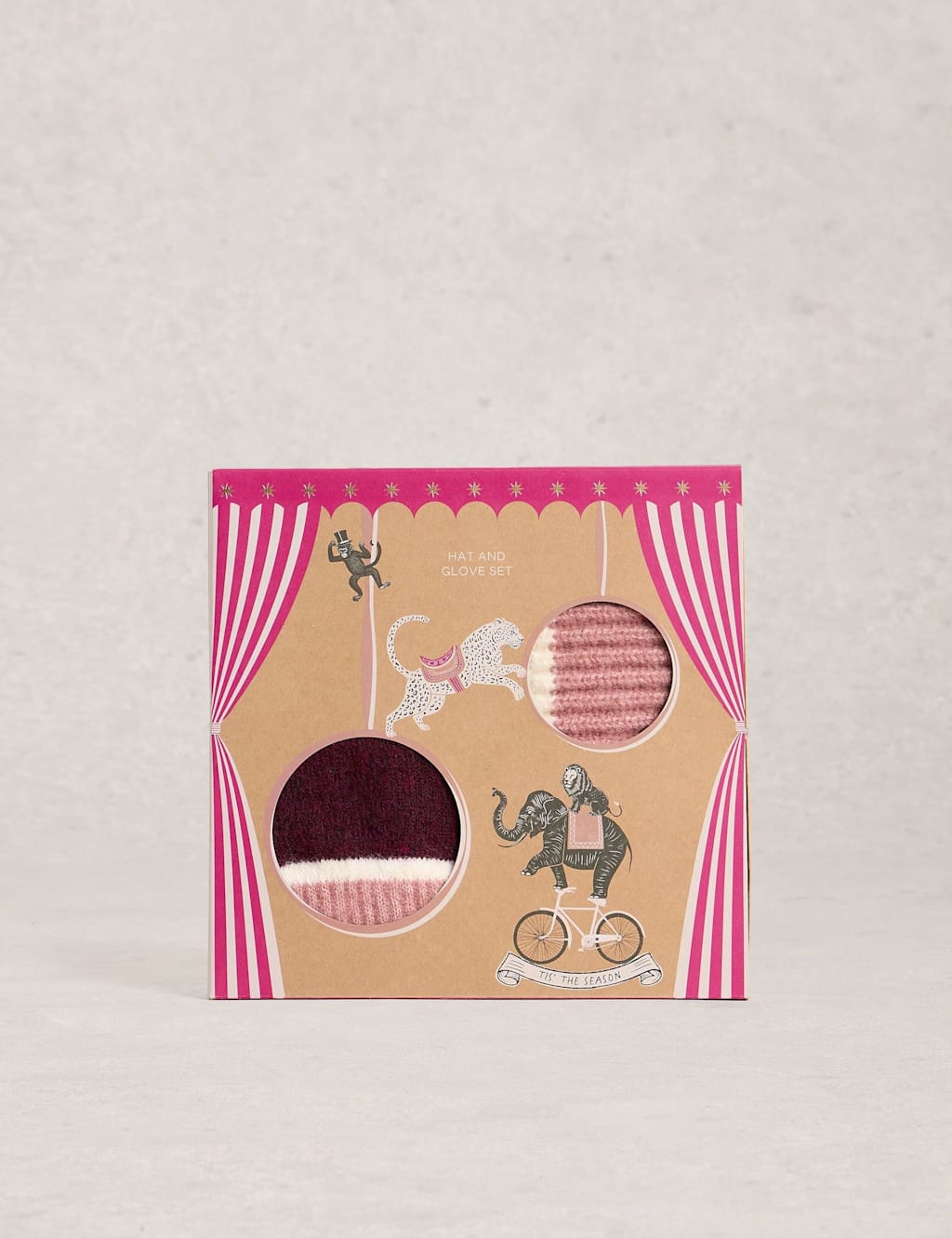 White Stuff Hat & Gloves Gift Set with Wool Purple Mix