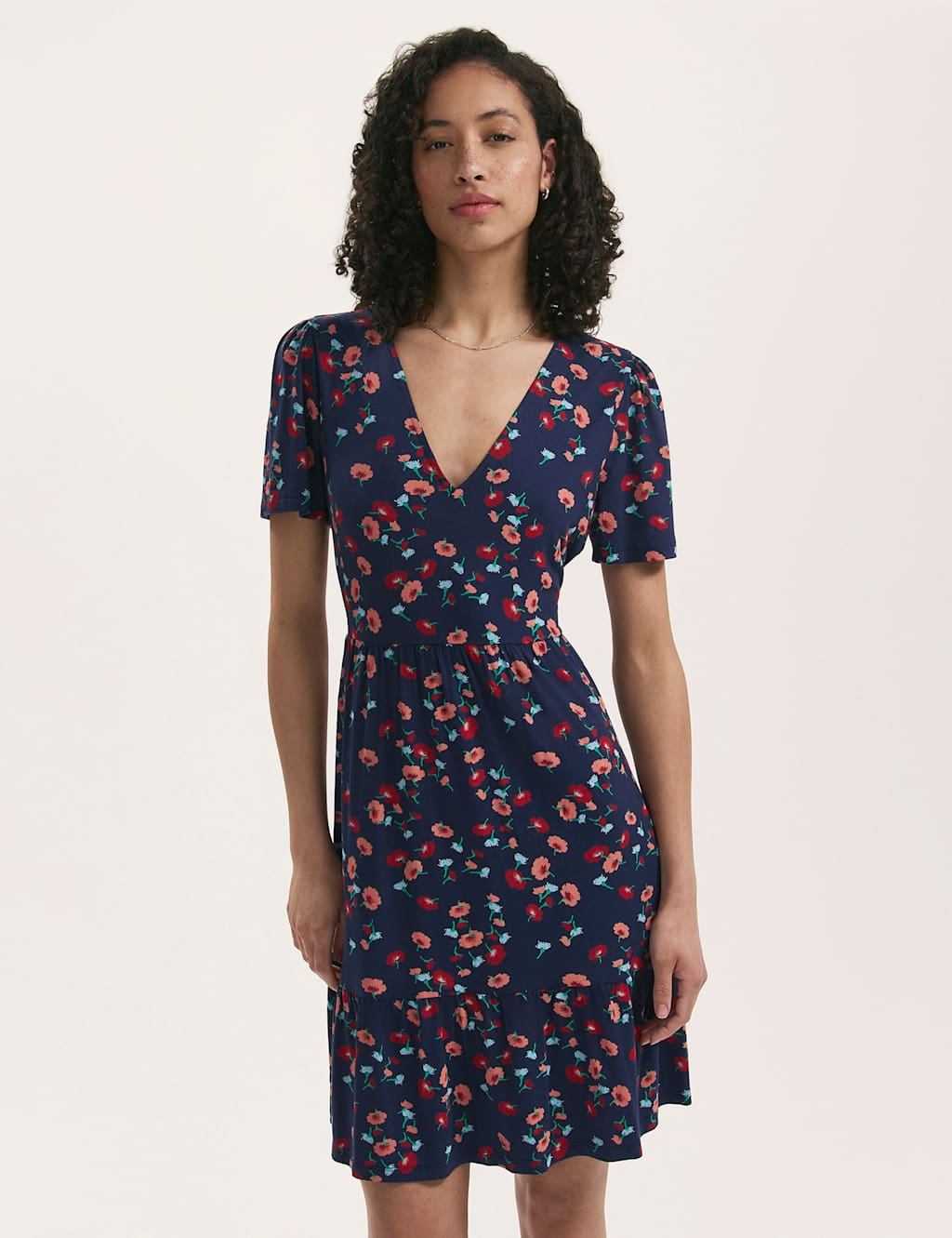 Jersey Floral V-Neck Tiered Dress