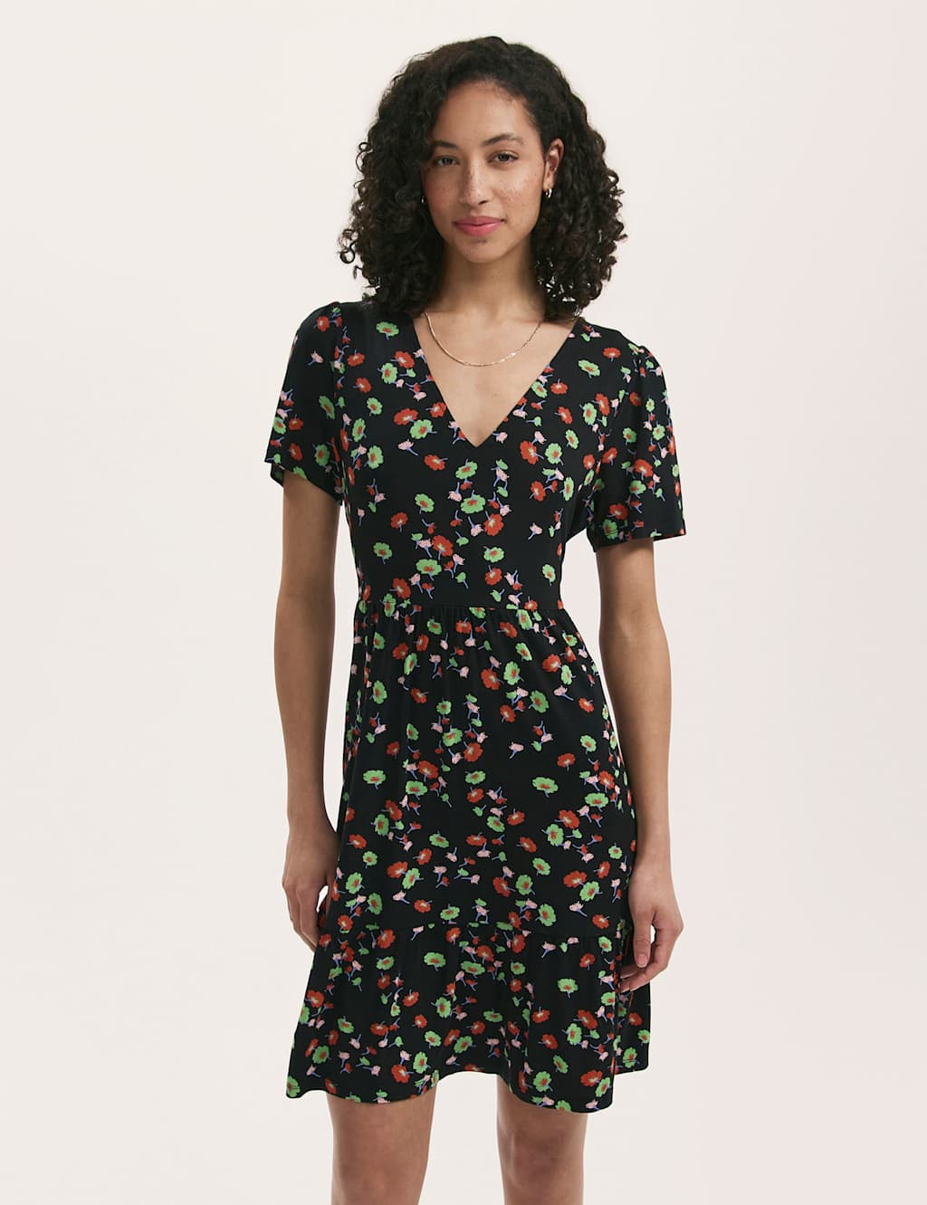 Jersey Floral V-Neck Tiered Dress