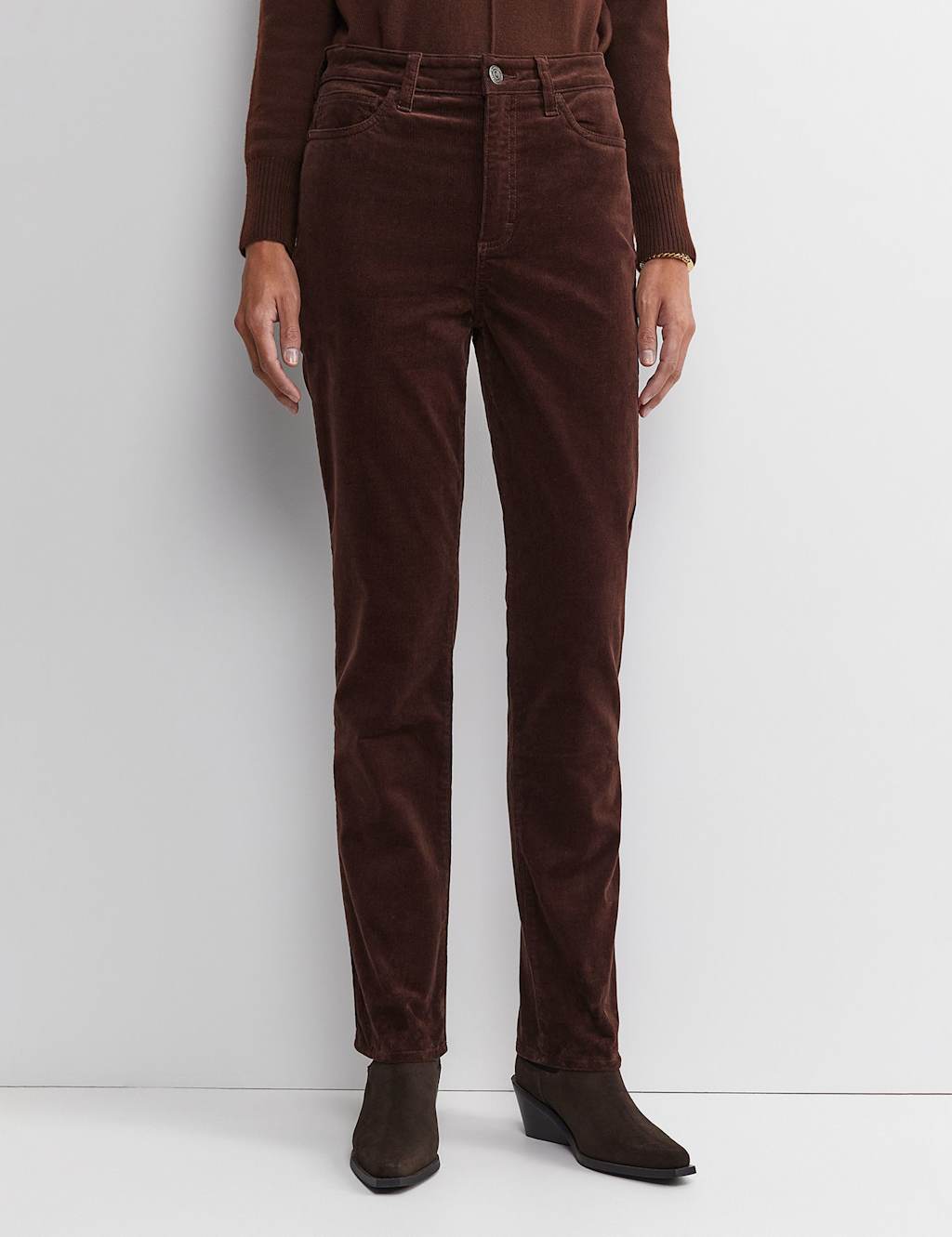 Sportscraft Cord High Waisted Straight Leg Jeans Brown