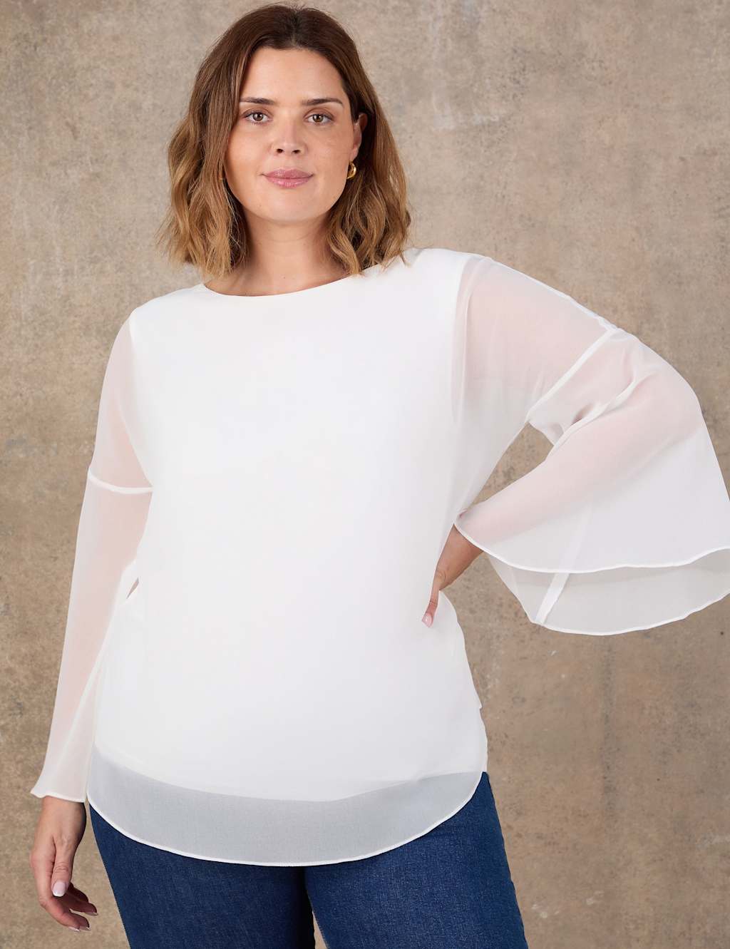 Live Unlimited London Women's Angel Sleeve Overlay Top - 24 - Ivory - Available at M&S