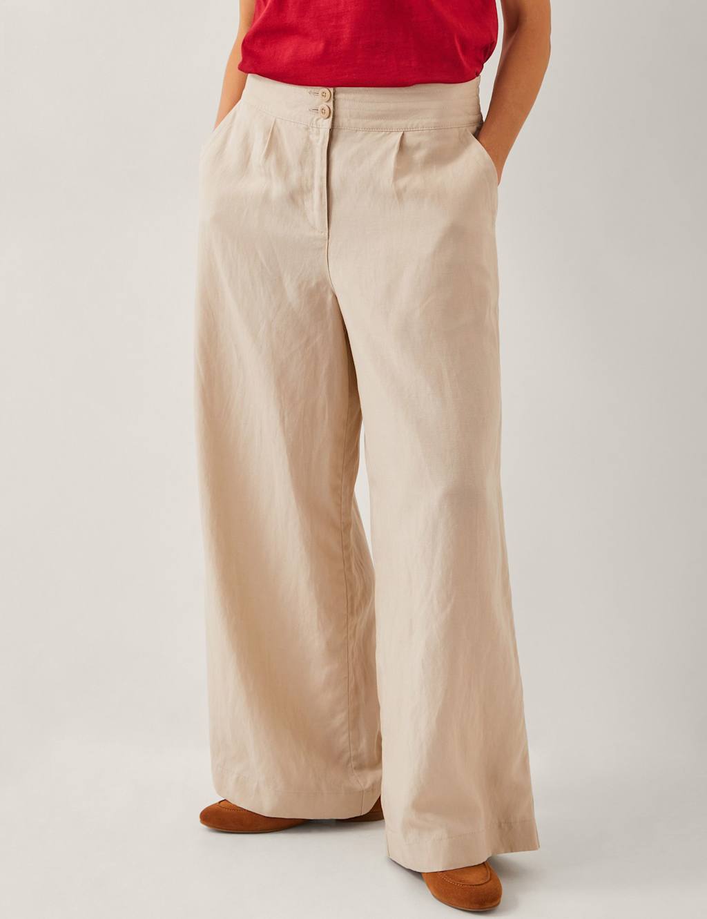Lyocell Rich Wide Leg Trousers with Linen