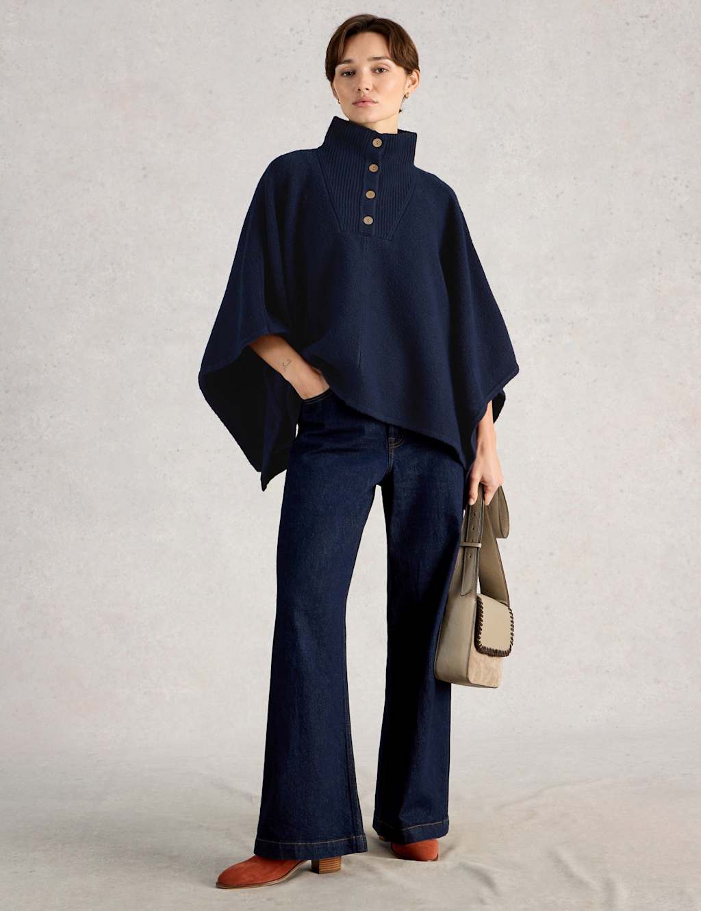 White Stuff Textured Funnel Neck Poncho Navy