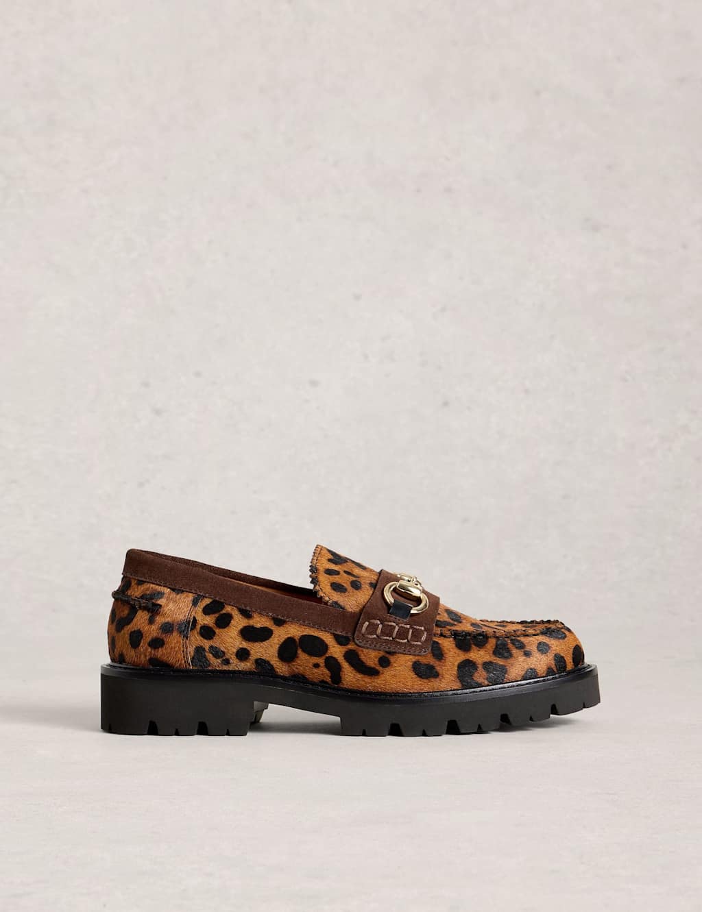 White Stuff Leather Leopard Print Chunky Loafers Brown