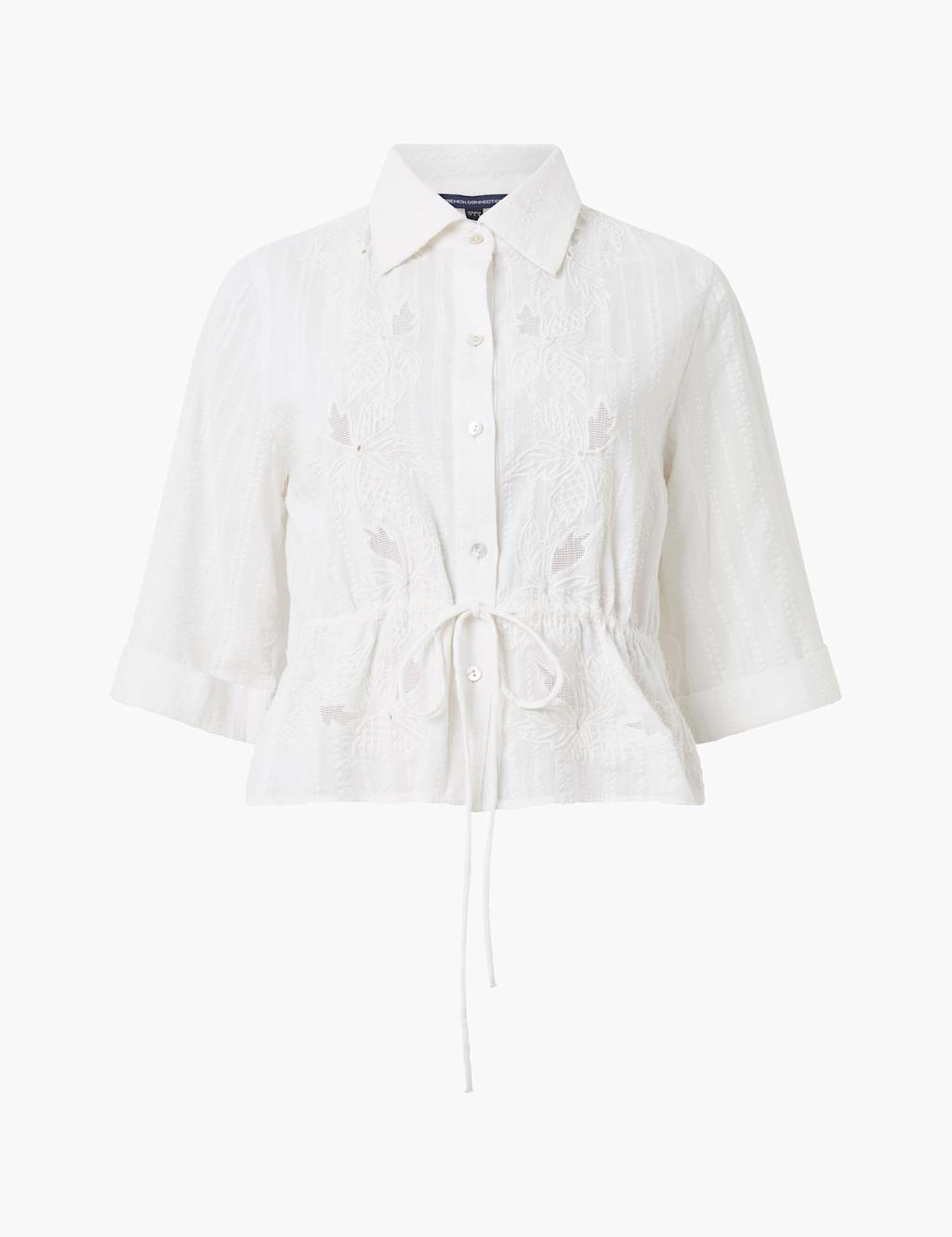 Cotton Rich Embroidered Striped Collared Shirt