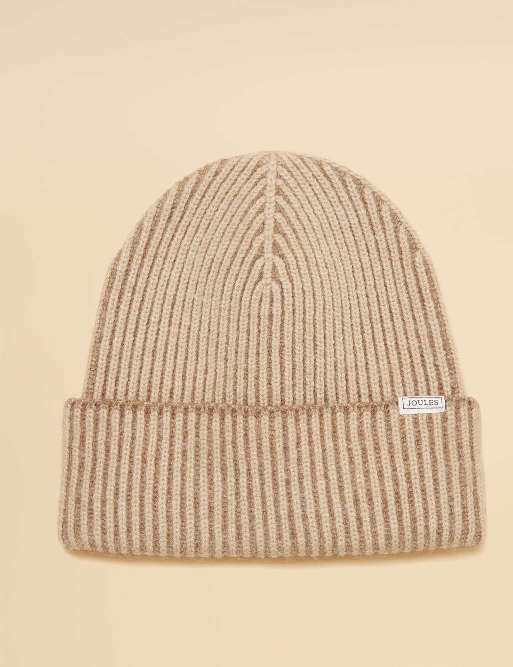 Joules Women's Ribbed Beanie Hat with Wool - Natural Mix - Available at M&S