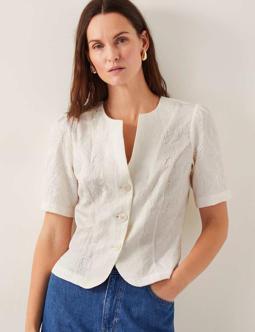 Jacquard Notch Neck Blouse