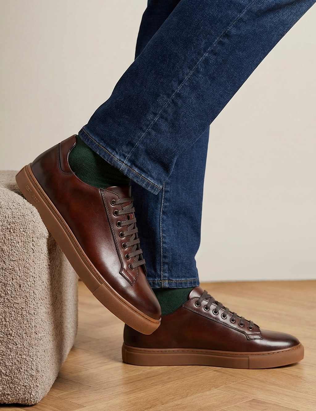 Jones Bootmaker Men's Leather Lace Up Trainers - 8 - Brown - Available at M&S
