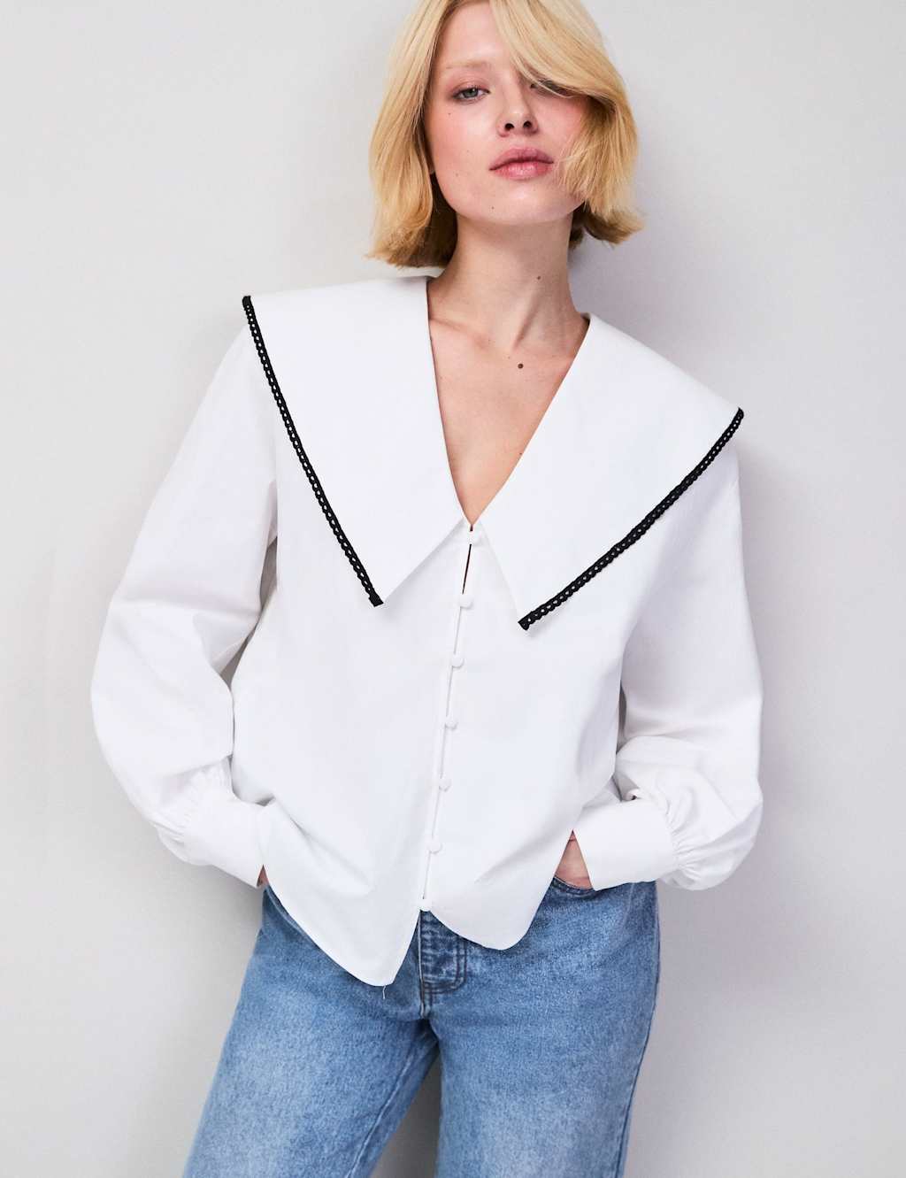 Ro&Zo Women's Cotton Rich Oversized Collared Blouse - 16 - Ivory - Available at M&S