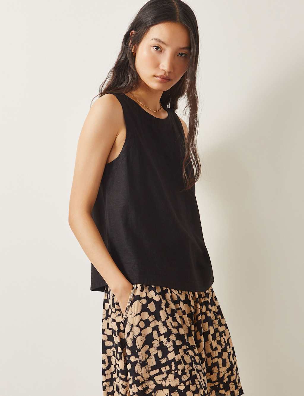 Button Detail Tank Top with Linen