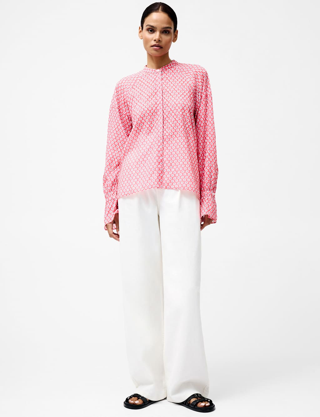 Geometric Band Collar Shirt