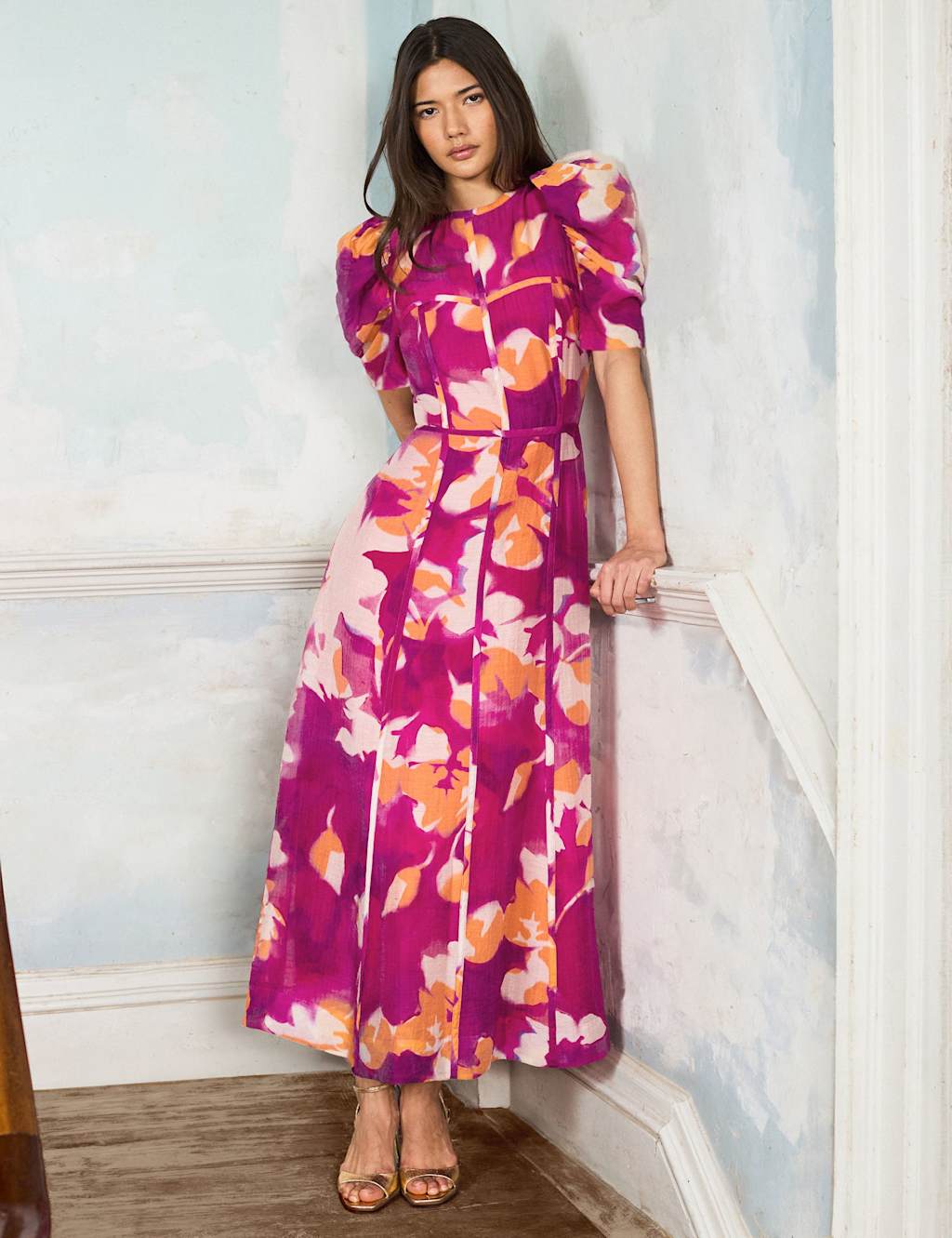 Ro&Zo Women's Lyocell Rich Floral Midaxi Waisted Dress - 18 - Pink Mix - Available at M&S