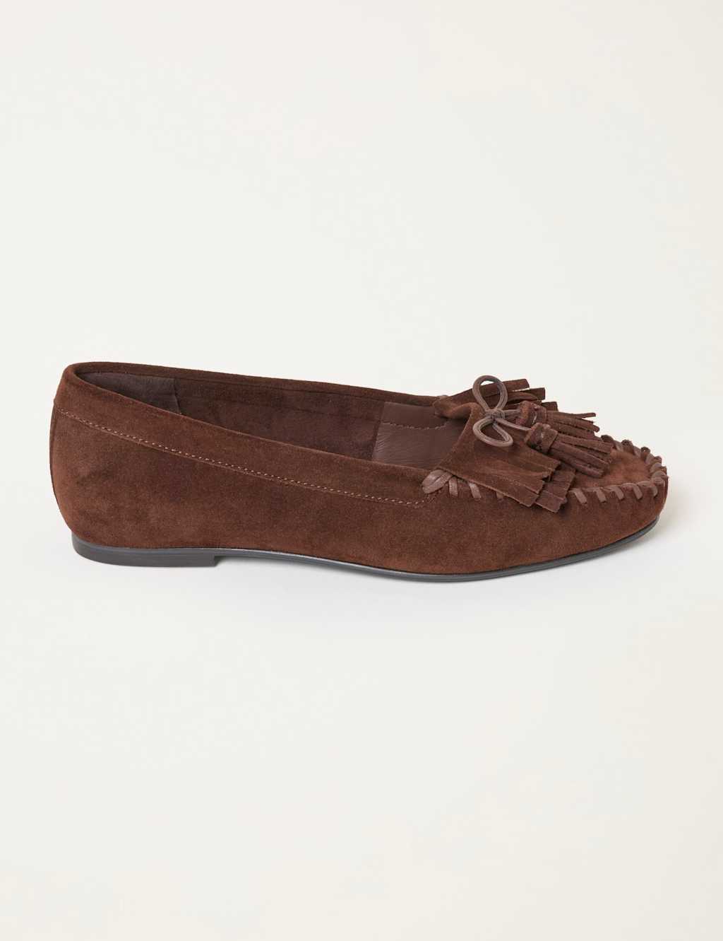 Fatface Women's Suede Tassel Flat Loafers - 6½ - Chocolate - Available at M&S