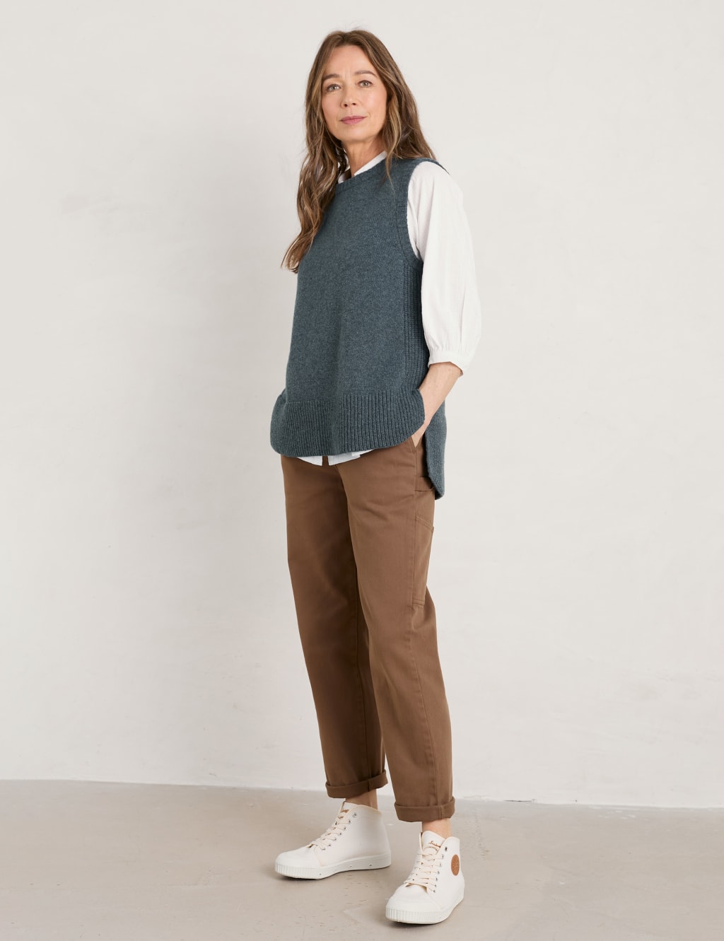 Merino Wool Rich Crew Neck Knitted Top