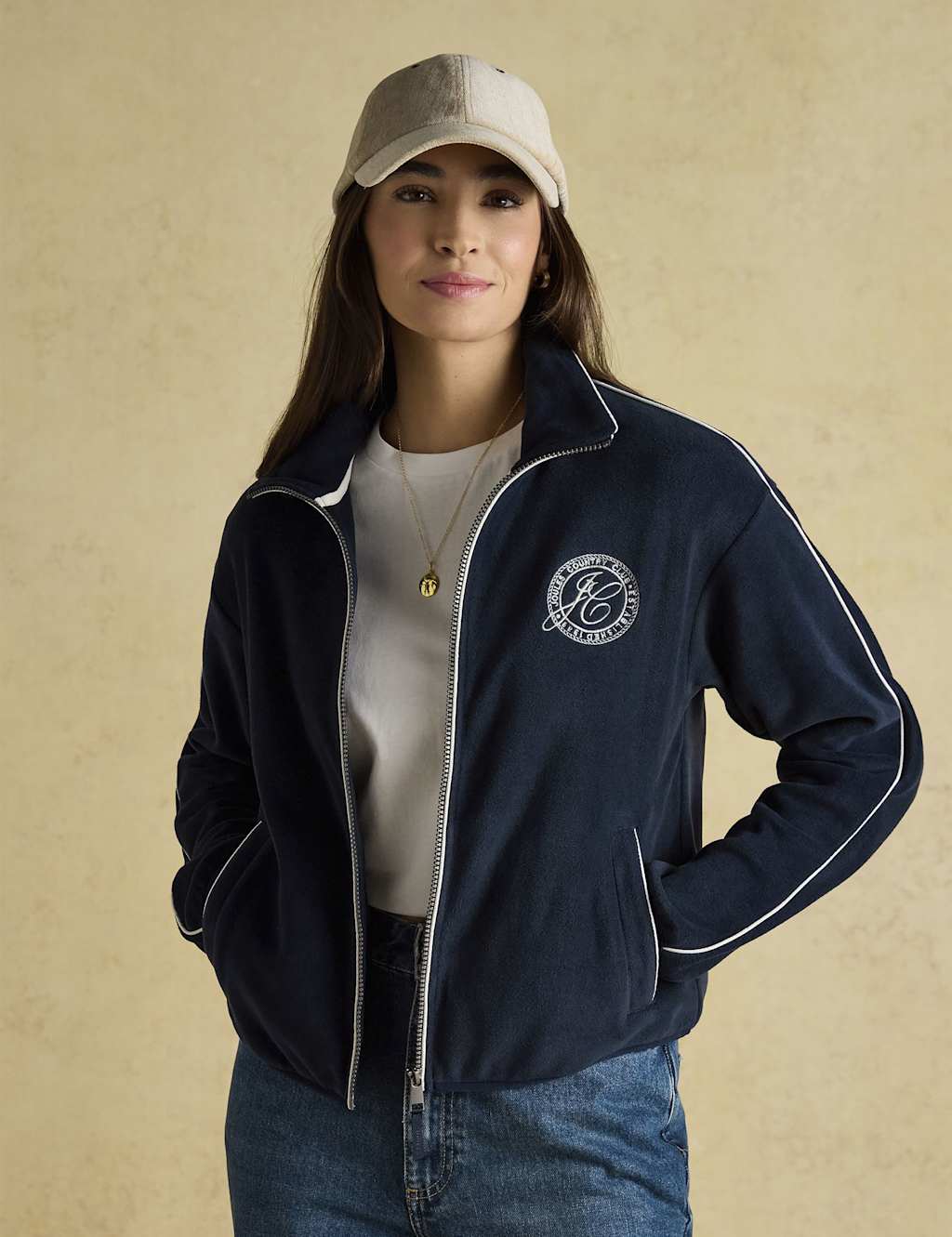 Joules Women's Fleece Funnel Neck Zip Up Jacket - 14 - Navy - Available at M&S