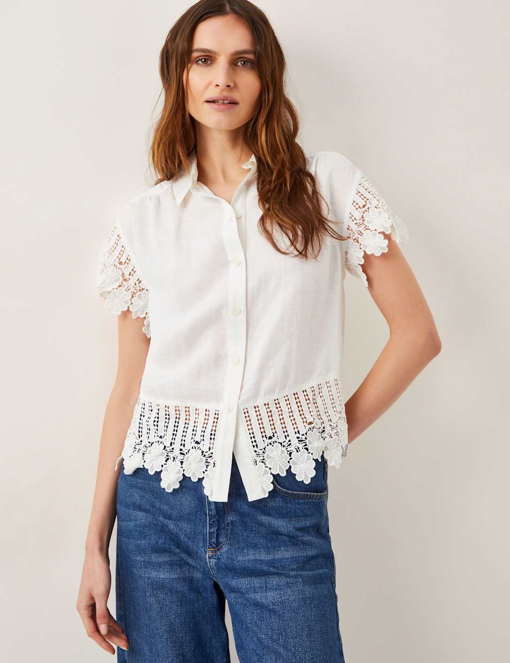 Linen Blend Embroidered Button Through Shirt