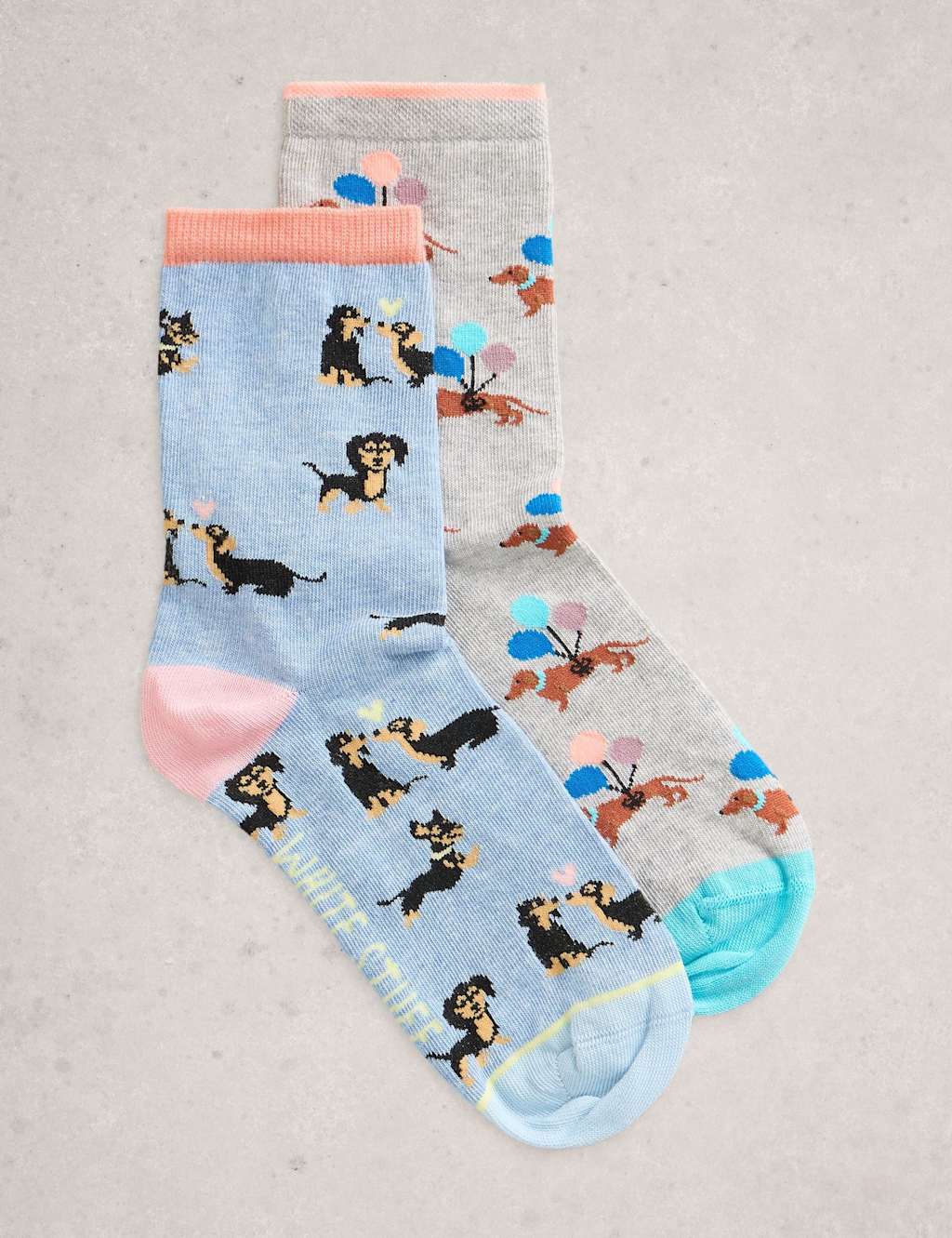 White Stuff 2 Pack Cotton Blend Sausage Dog Ankle Socks Blue Mix