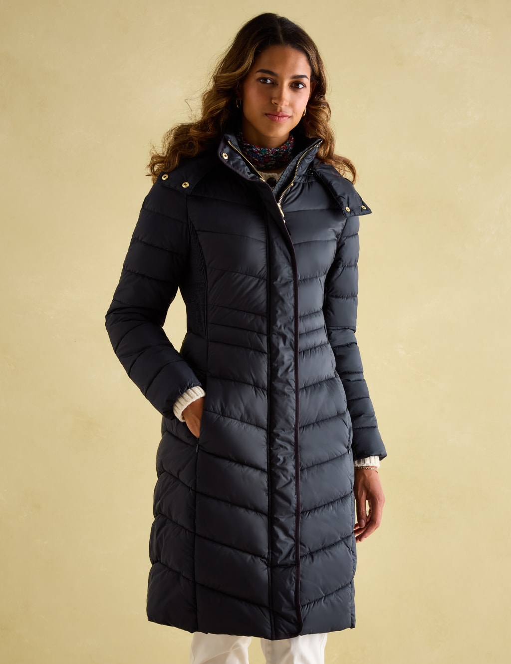 Padded Hooded High Neck Longline Coat