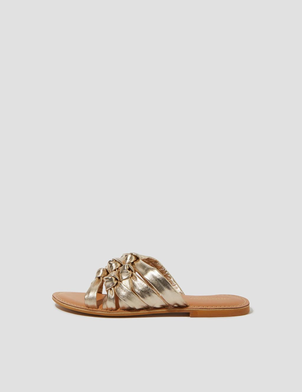 Leather Metallic Knot Flat Sandals