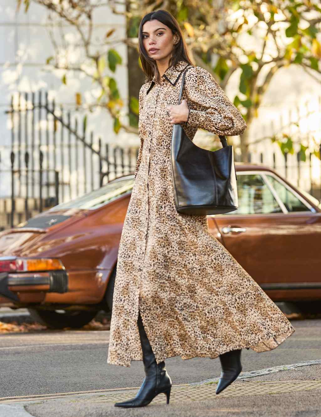 Ro&Zo Women's Leopard Print Collared Midaxi Shirt Dress - 8 - Brown Mix - Available at M&S