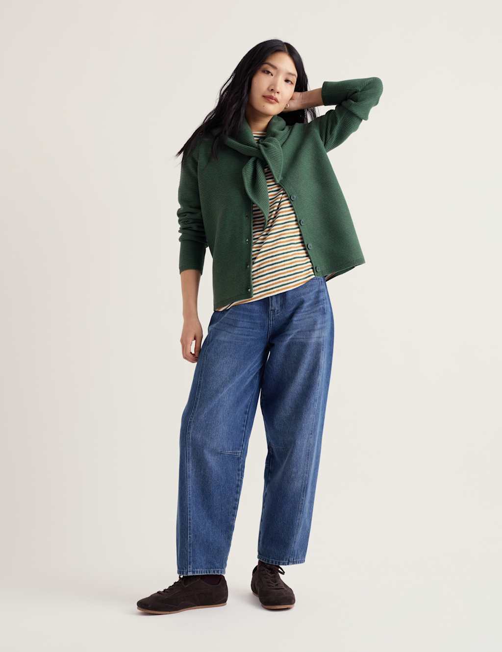 Seasalt Cornwall Women's Pure Cotton Textured Crew Neck Cardigan - 8 - Dark Green - Available at M&S