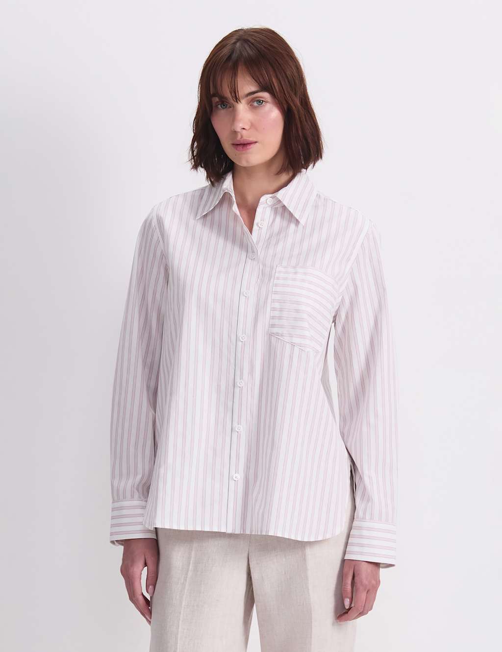 Sportscraft Women's Pure Cotton Striped Collared Shirt - 10 - Pink Mix - Available at M&S