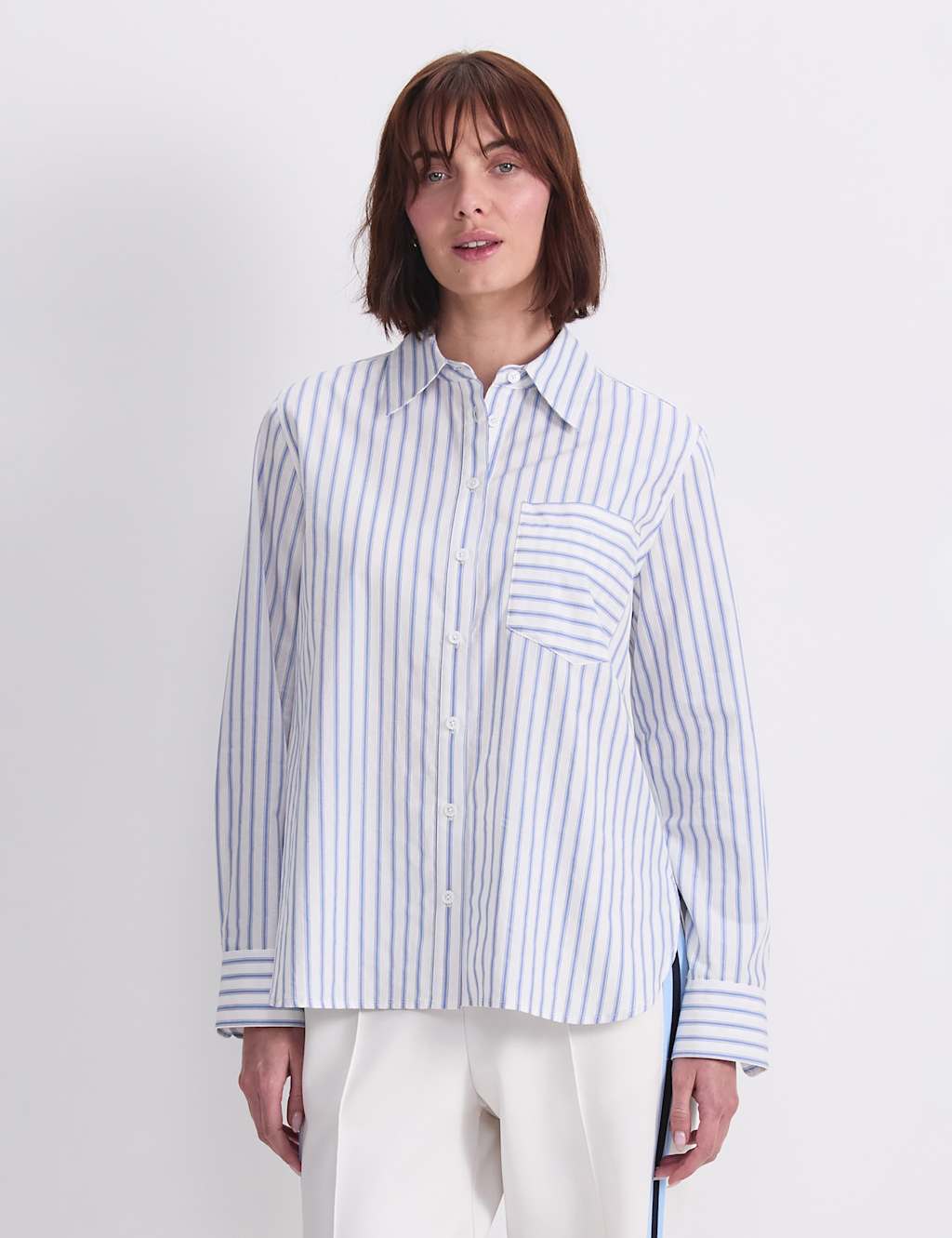 Sportscraft Women's Pure Cotton Striped Collared Shirt - 12 - Blue Mix - Available at M&S