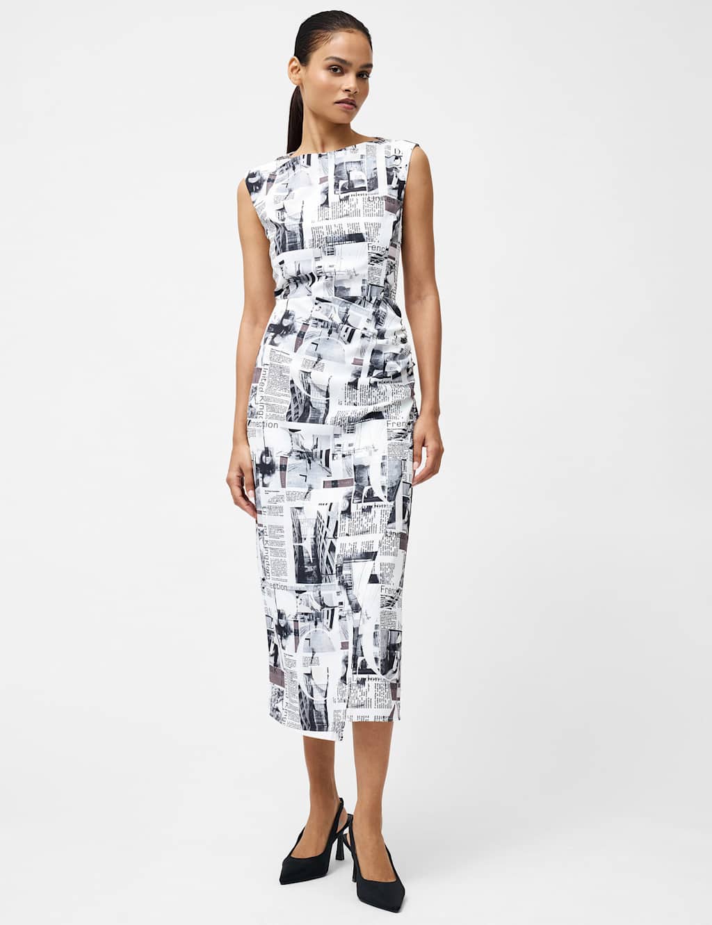 Crepe Slash Neck Printed Midi Column dress