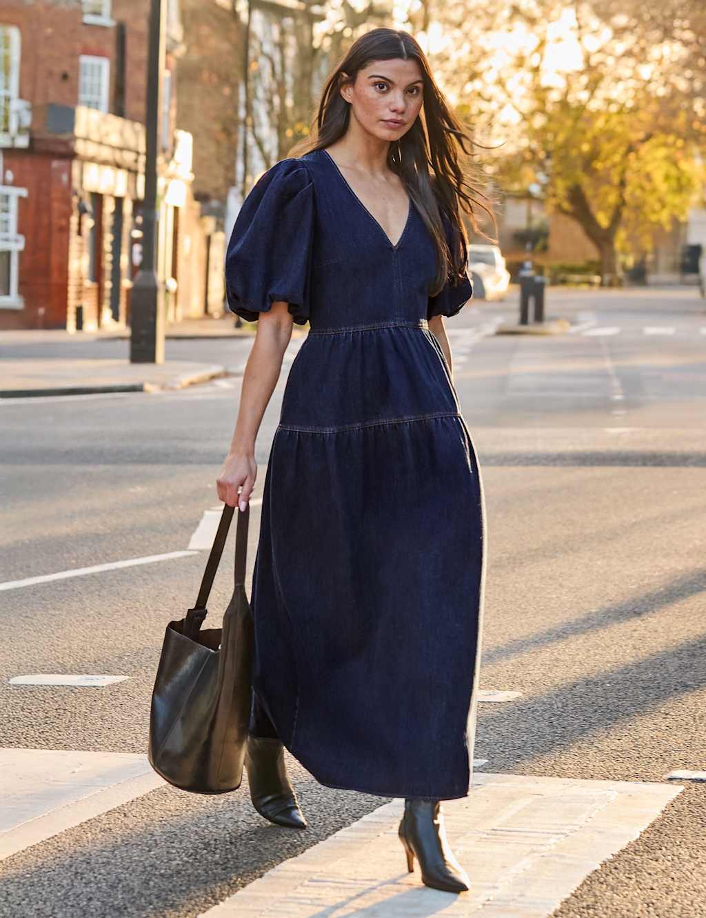 Ro&Zo Women's Cotton Rich Denim Puff Sleeve Maxi Dress - 16 - Blue Denim - Available at M&S