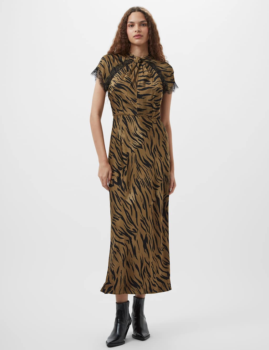 Satin Animal Print Midi Tea Dress