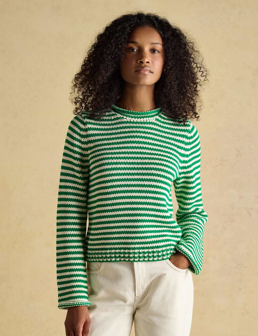 Joules Women's Pure Cotton Striped Jumper - Small - Green Mix - Available at M&S