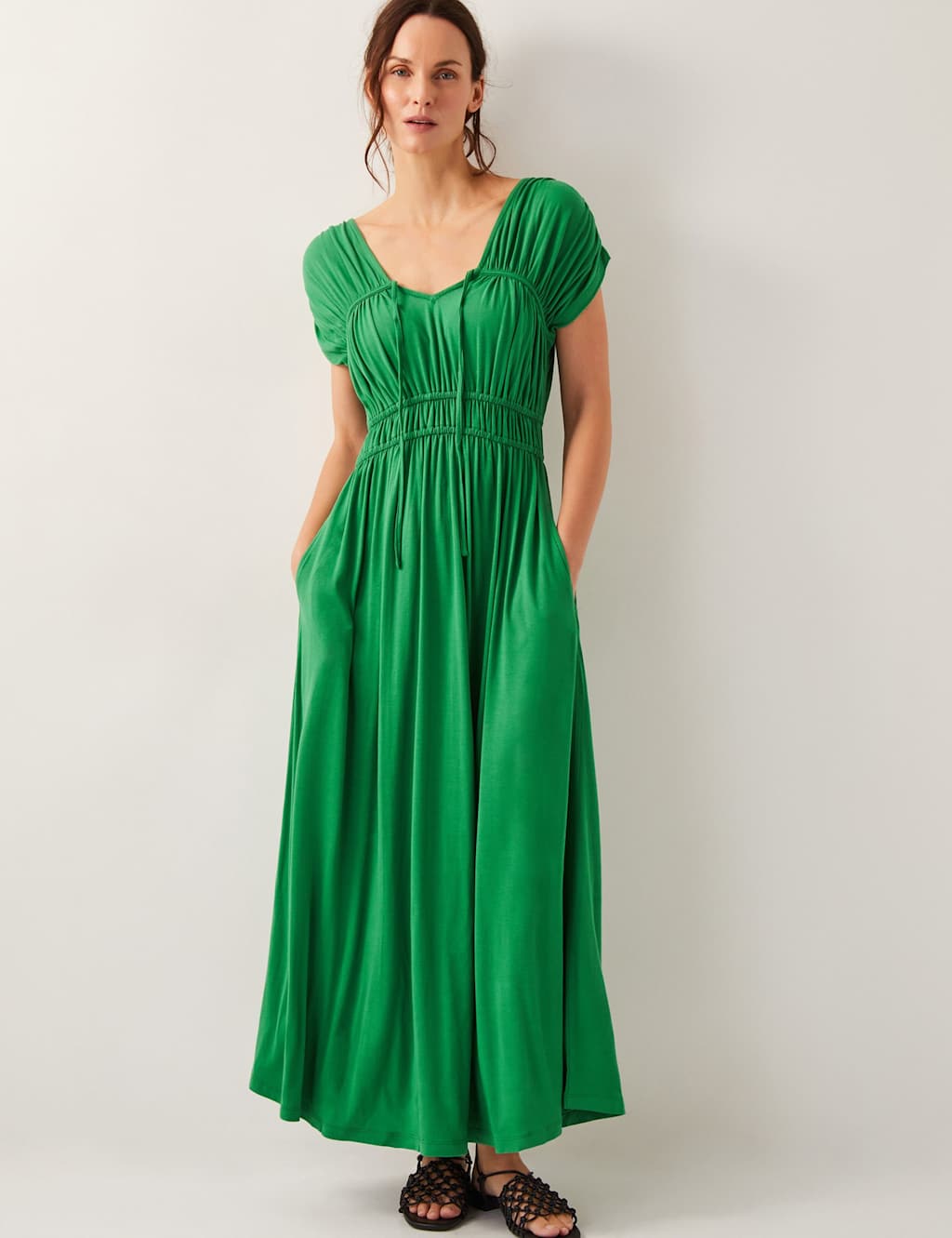 Jersey V-Neck Waisted Maxi Dress