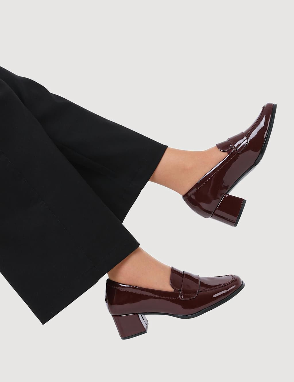 Jones Bootmaker Leather Block Heel Almond Toe Loafers Burgundy