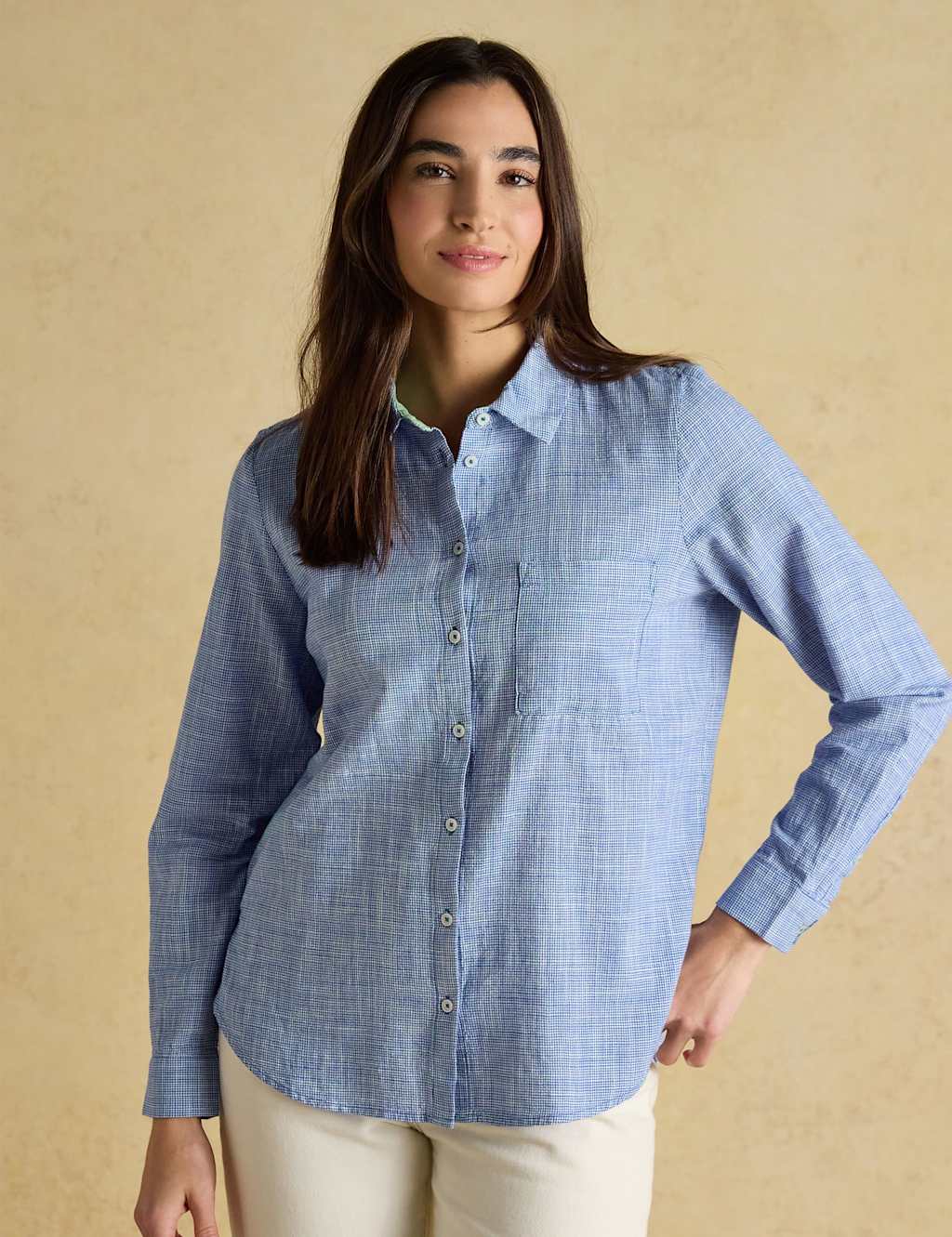 Joules Women's Pure Cotton Textured Gingham Shirt - 6 - Blue - Available at M&S