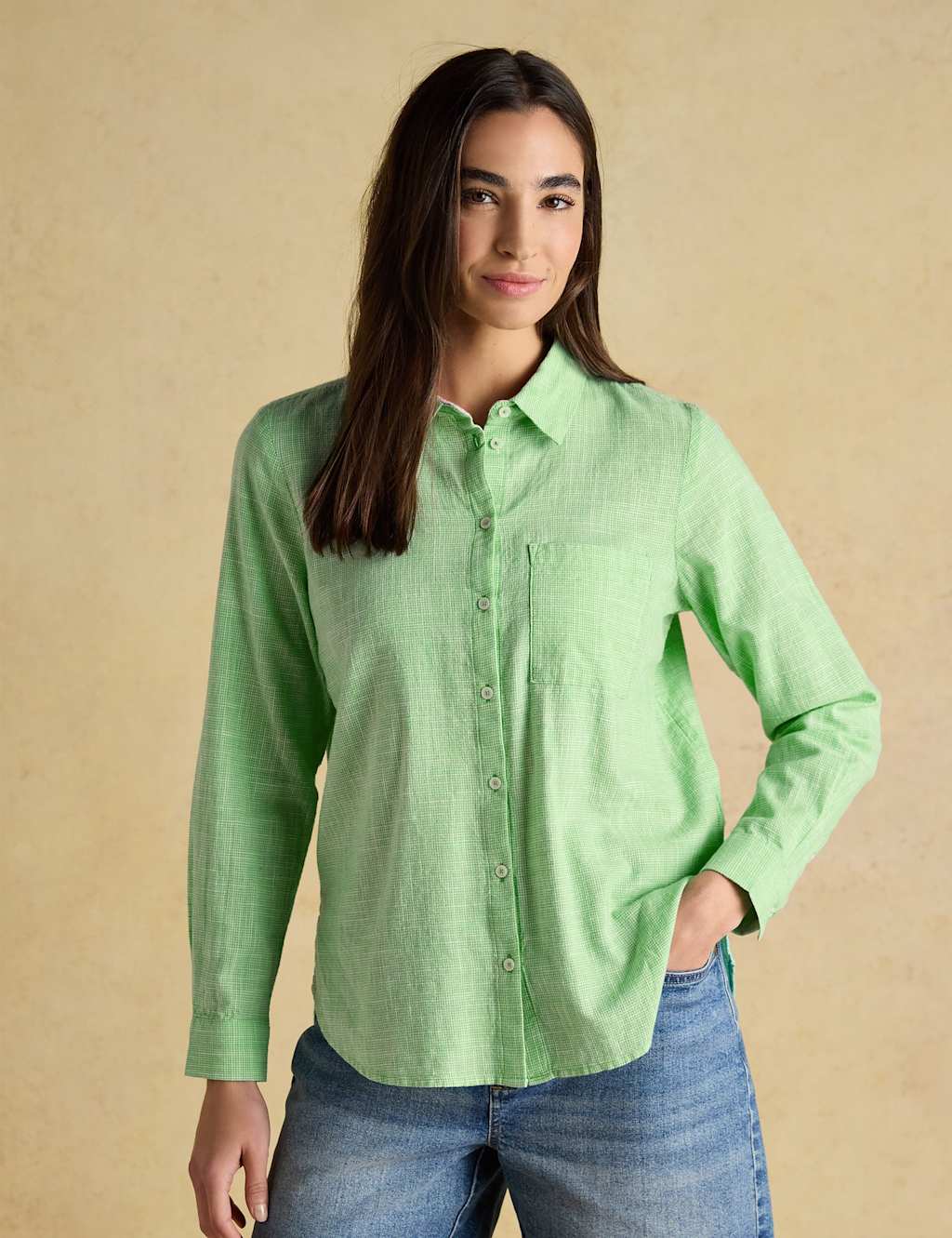Joules Women's Pure Cotton Textured Gingham Shirt - 6 - Green - Available at M&S