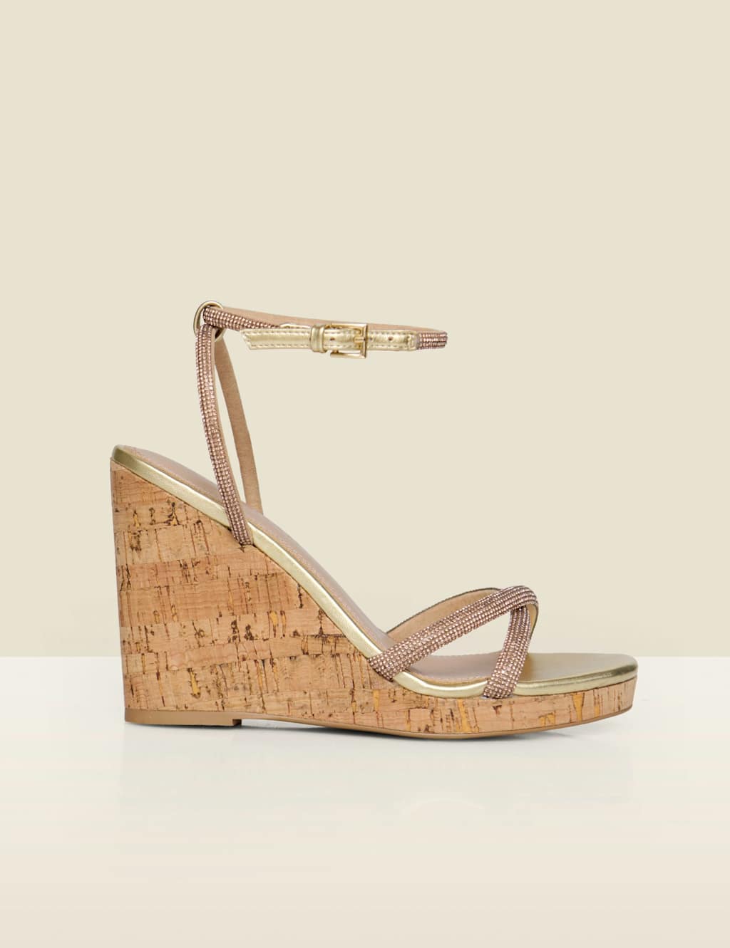 Sosandar Women's Metallic Diamante Wedge Espadrilles - 6 - Gold - Available at M&S