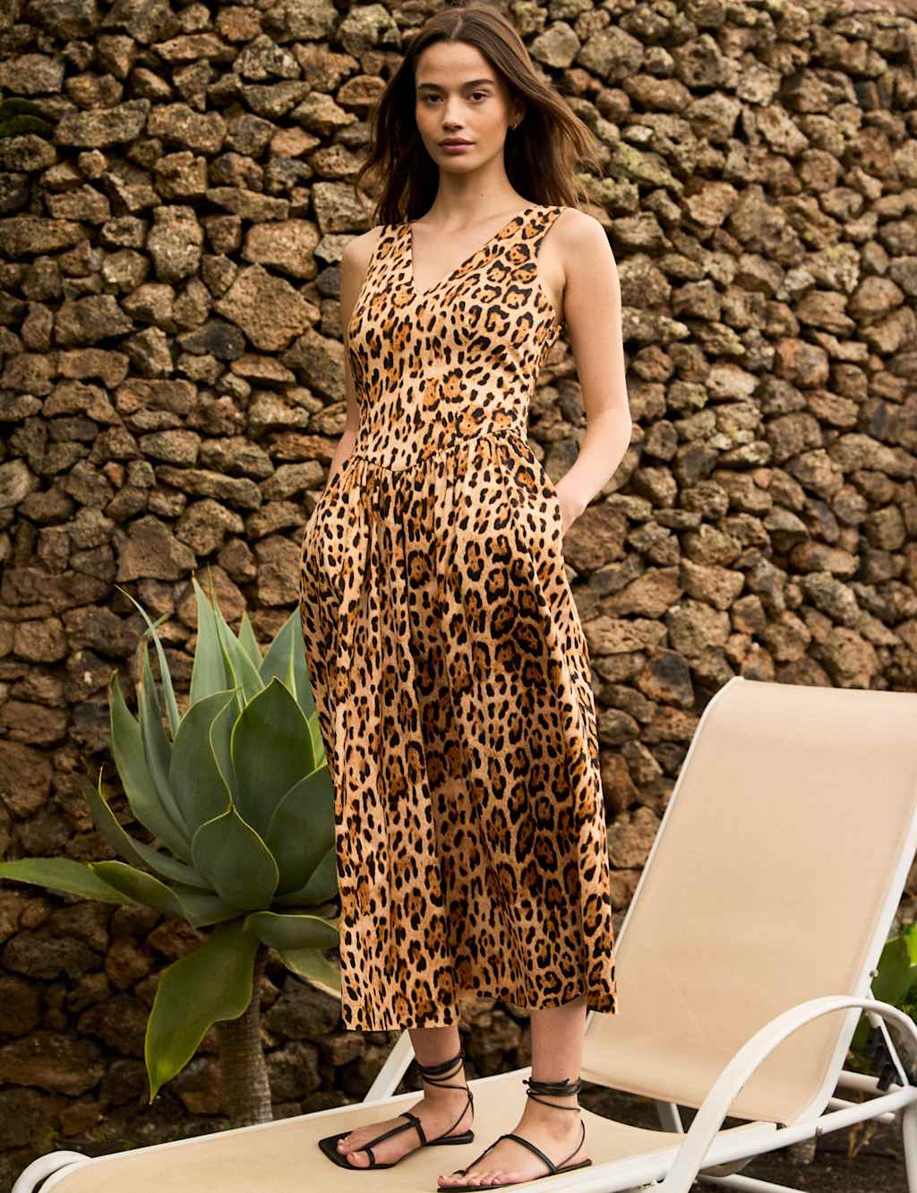 Ro&Zo Women's Cotton Rich Leopard Print Midi Waisted Dress - 6 - Brown Mix - Available at M&S