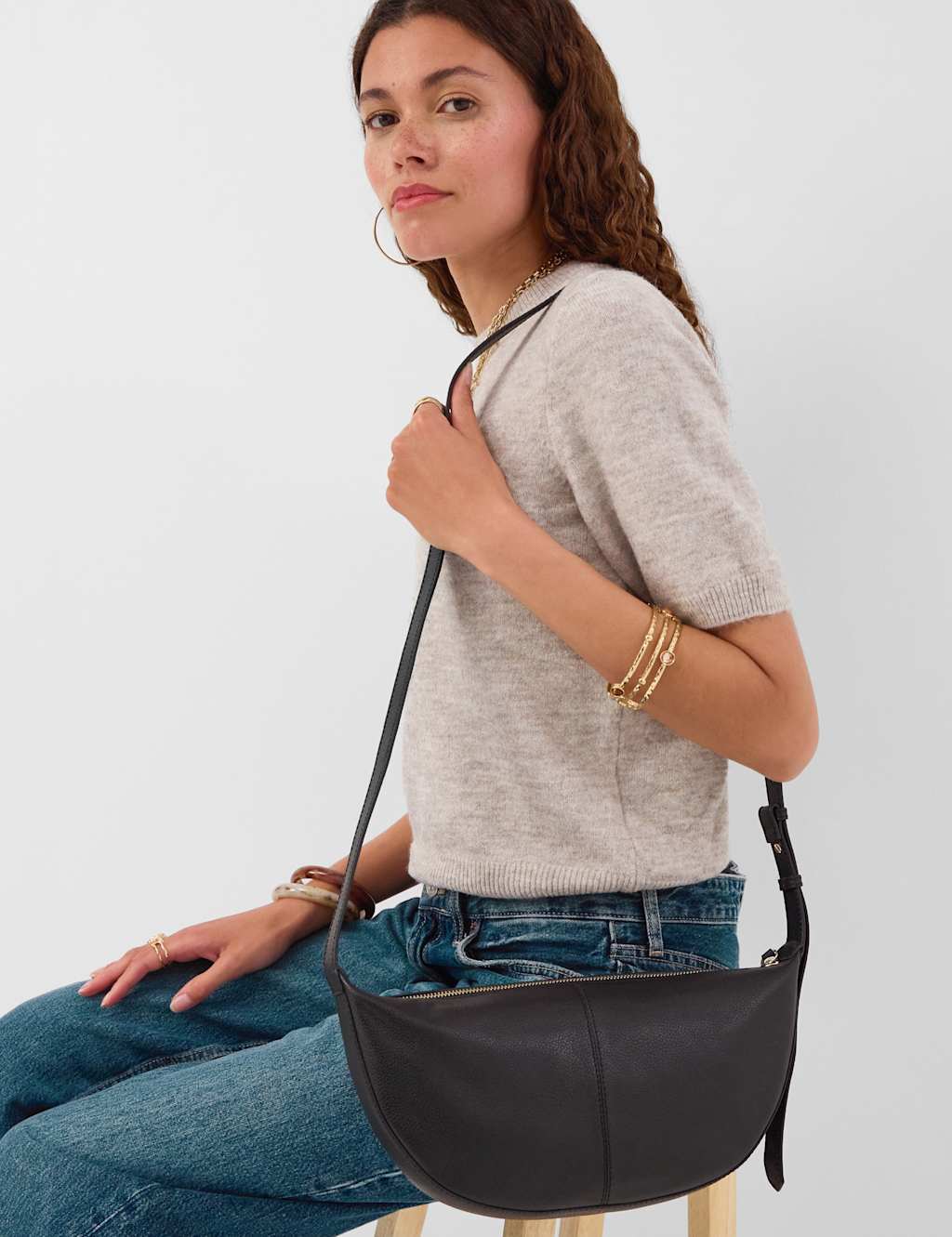 Accessorize Women's Leather Sling Cross Body Bag - Black - Available at M&S