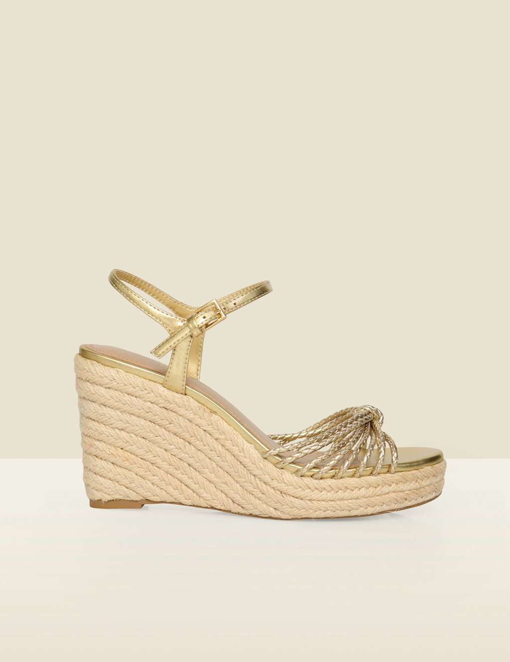Sosandar Women's Metallic Plaited Strap Wedge Espadrilles - 8 - Gold - Available at M&S